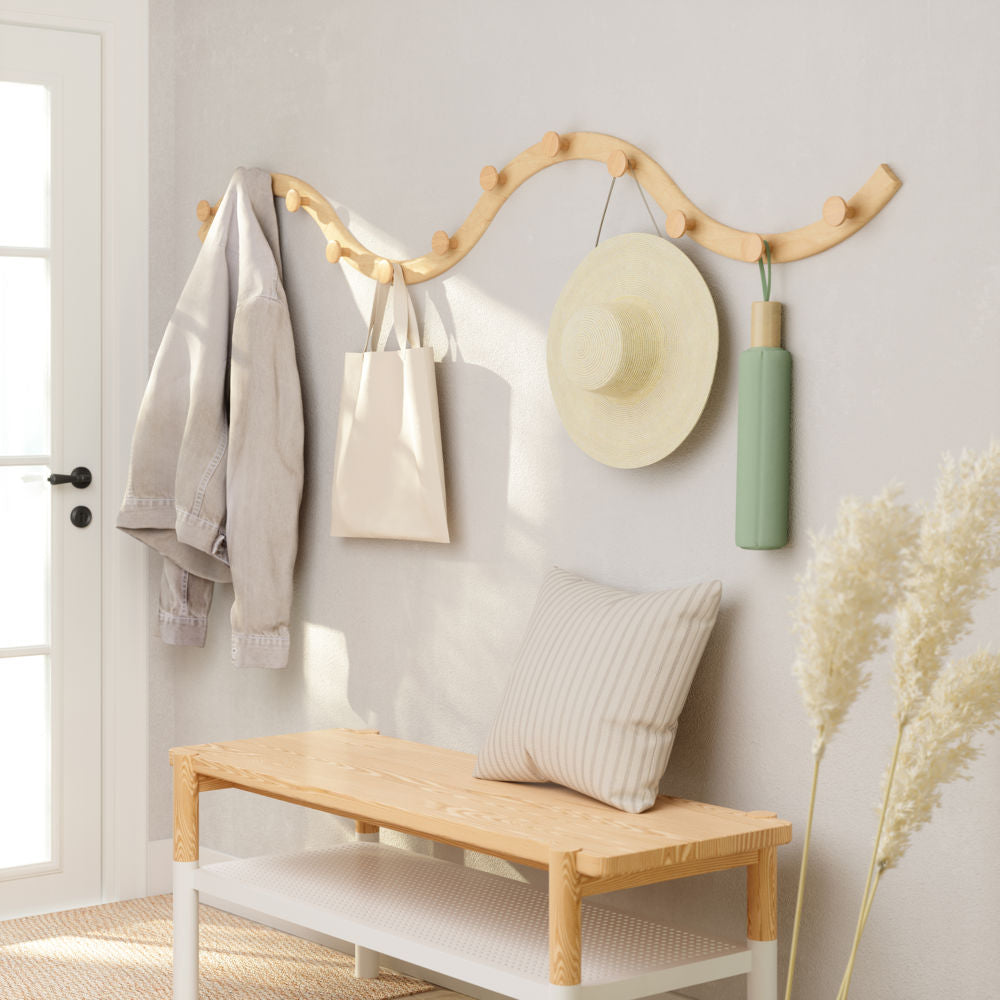 Umbra SLINKA HOOK SET 4 NATURAL Wandgarderobe 12 Haken Holz Modular