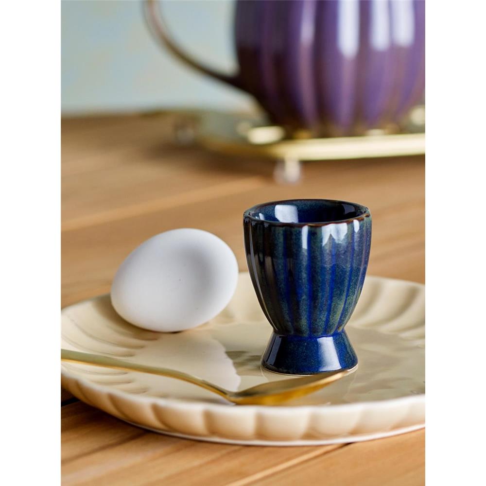 Bloomingville Latina Eierbecher, Dunkelblau, Steingut, dänisches Design