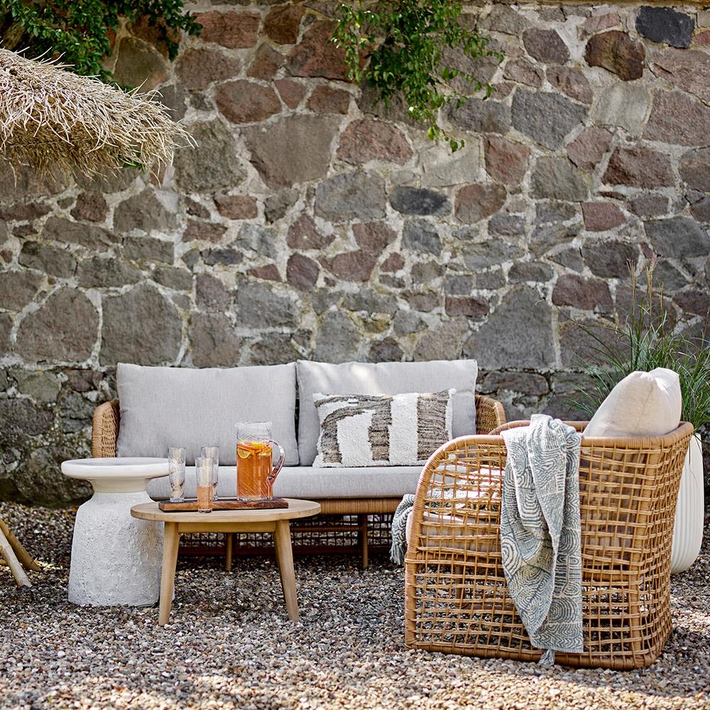 Bloomingville Bresso Decke, Blau, recycelte Baumwolle, 160x130 cm, mit Fransen, waschbar