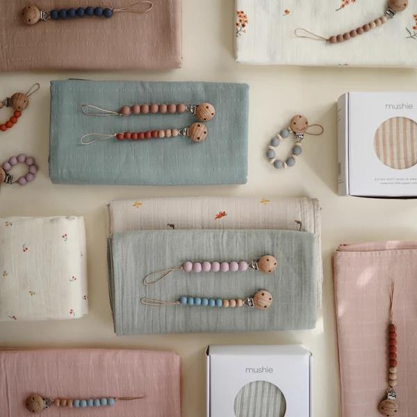 Mushie Musselin-Baby-Wickeldecke, Belgian Grey, Pucktuch aus 100% Bio-Baumwolle