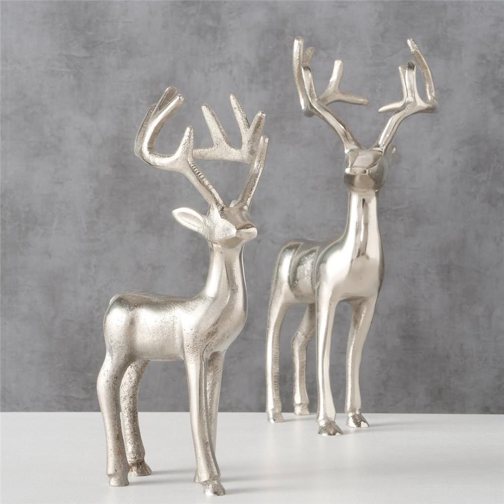 BOLTZE Dekofigur Hirsch Thielo Silber stehend 2er Set Weihnachtsdekoration Landhaus Design
