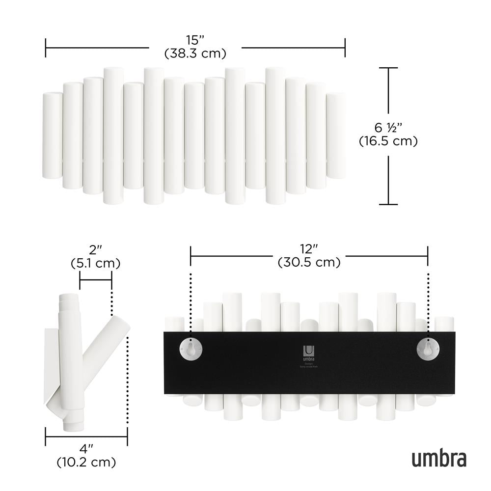Umbra Picket - Moderne Garderobenleiste mit 5 Garderobenhaken, Weiß, aus Kiefernholz