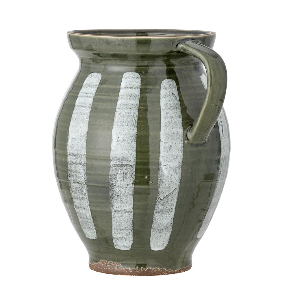 Bloomingville Frigg Vase – handdekorierte Steingutvase in Grün & Blau, 26 cm hoch