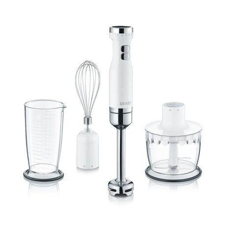 GRAEF Stabmixer HB 501 mit 3-teiliges Zubehör-Set Mixstab Pürierstab Zerkleinerer Weiß/Edelstahl