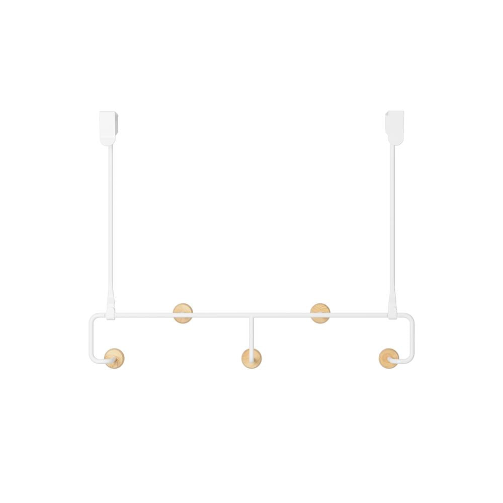 Umbra Estique Multifunktionale Türgarderobe mit 5 Haken, Türhaken ohne Bohren, in Weiß