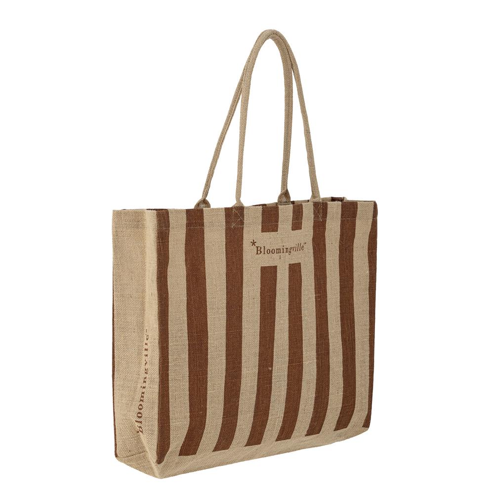 Bloomingville Bergamo Einkaufstasche, aus Jute, mit naturfarbenen und braunen Streifen