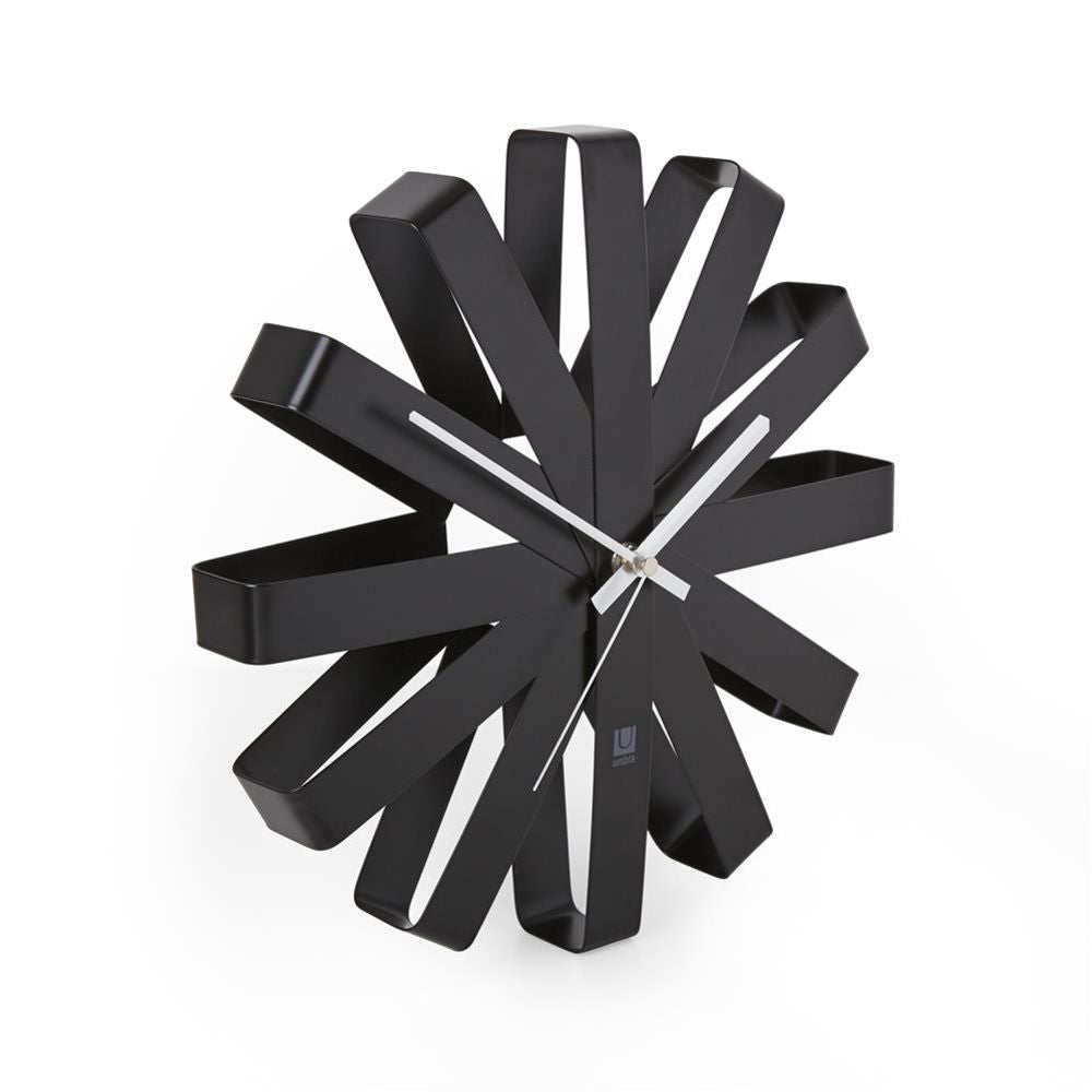 Umbra Ribbon Wanduhr Schwarz Moderne Quarz Wanduhr aus gebogenem Metall