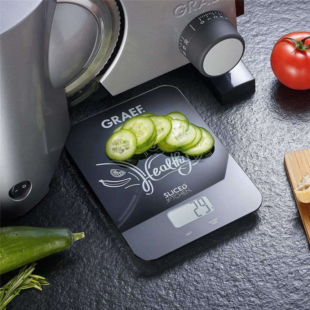 GRAEF Digitale Küchenwaage KS202 in Schwarz, mit Tara, Zuwiegefunktion und Display | B-Ware