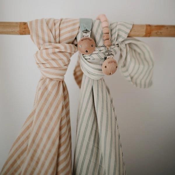 Mushie Musselin-Baby-Wickeldecke, Sage Stripe, Pucktuch aus 100% Bio-Baumwolle