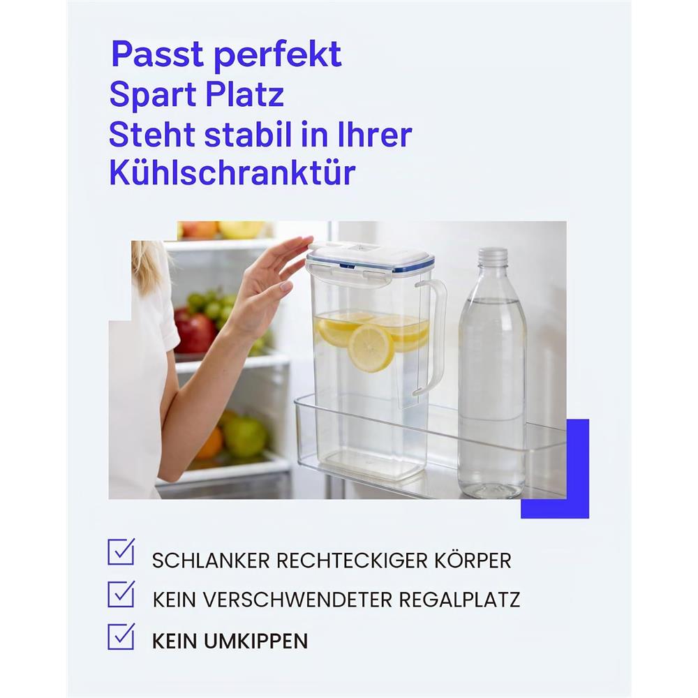 LocknLock Kühlschrankkrug 2L transparent - Kunststoff, Krug mit Deckel, BPA-frei, auslaufsicher