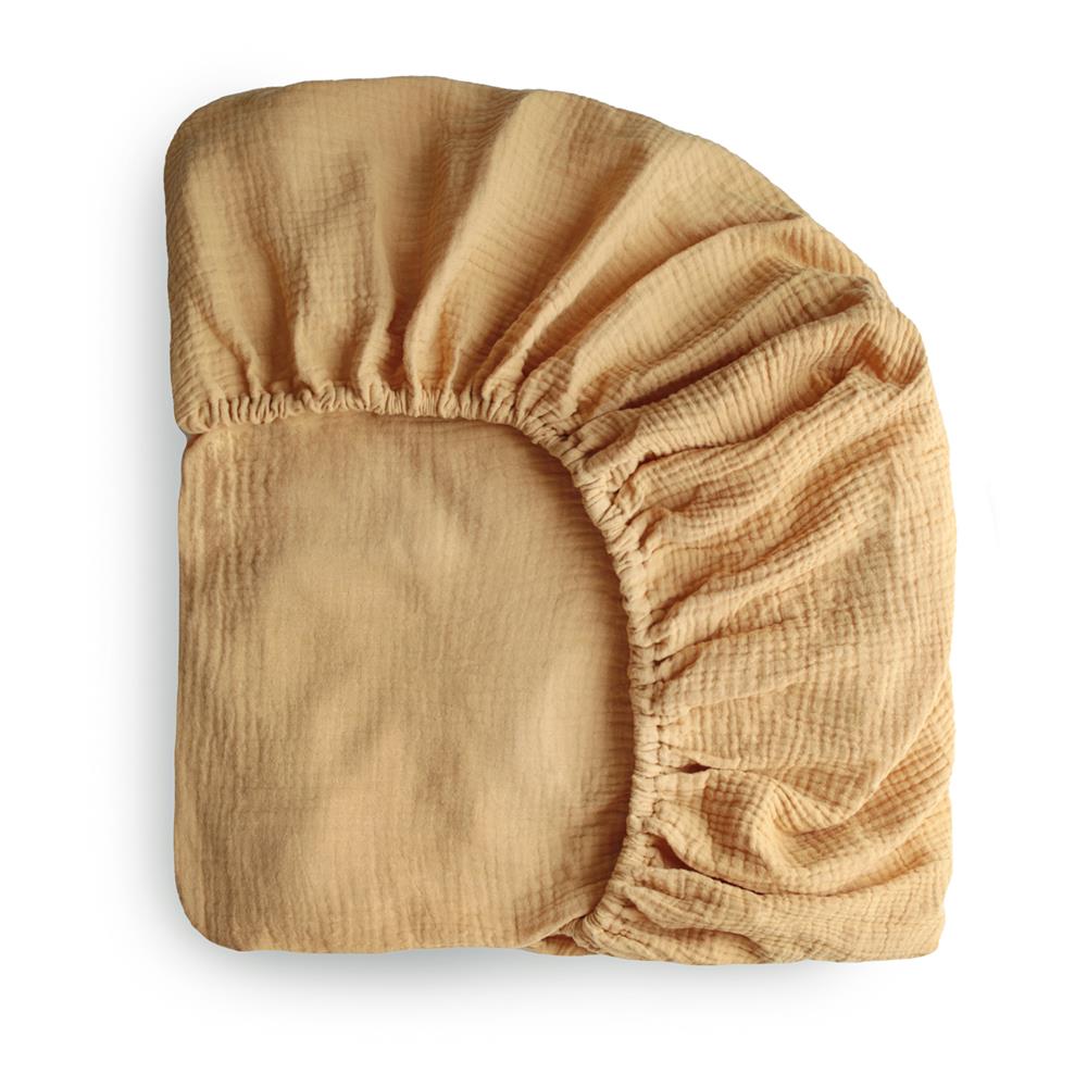 Mushie Musselin-Kinderbettlaken, Fall Yellow, 120x60cm Spannbettlaken