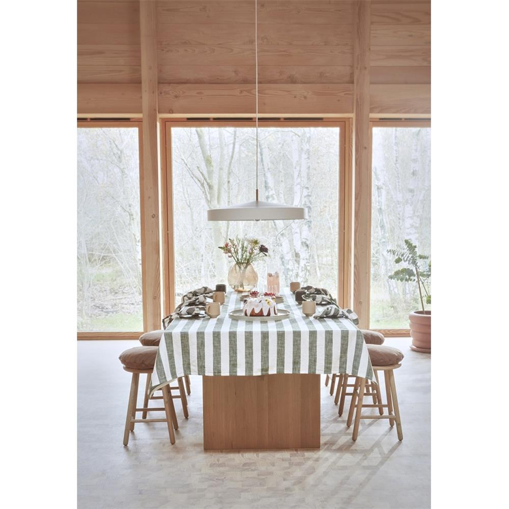 OYOY Tischdecke Bio-Baumwolle 260 x 140 cm Streifen Weiß Olive