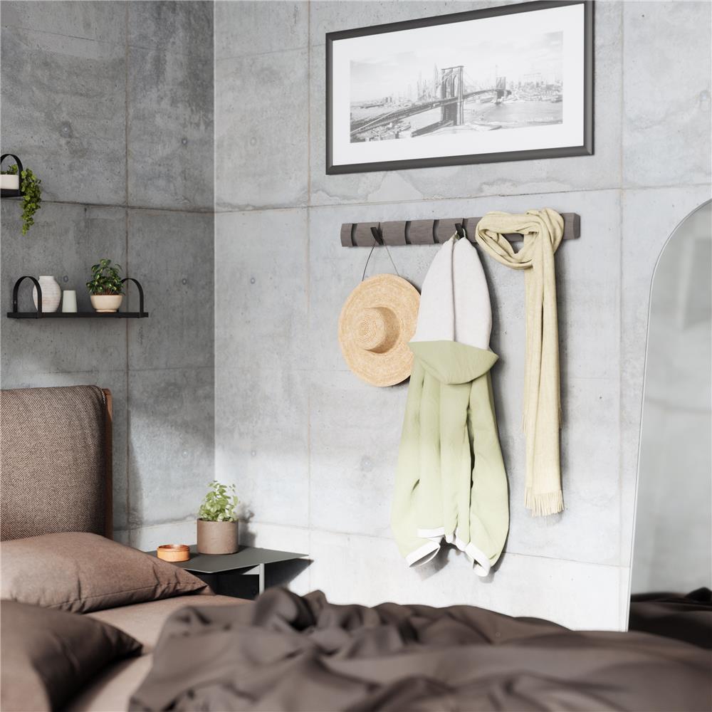 Umbra Flip Wandgarderobe, Garderobenleiste in Grau, mit 8 beweglichen Haken in Zinnfarben