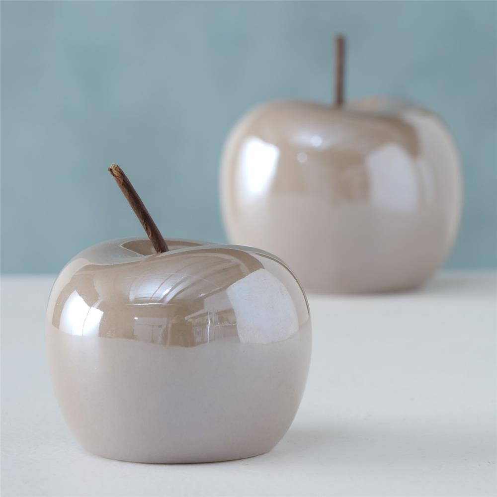 BOLTZE Dekoaufsteller Apfel Perly 2er Set Hellbraun Tischdekoration Früchte