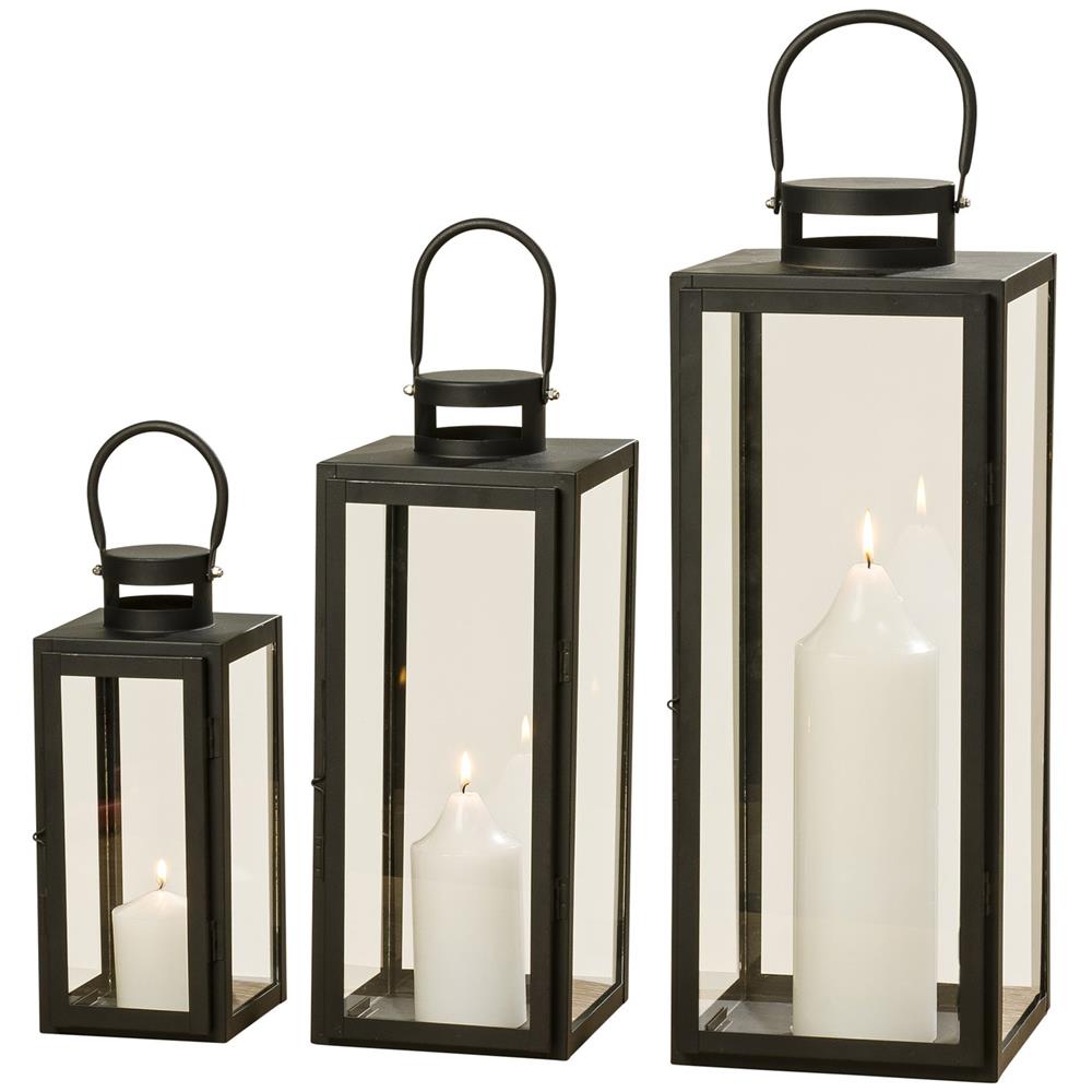 BOLTZE Laterne Arana 3er Set Schwarz Metall Windlicht Kerzenhalter Skandinavisches Design
