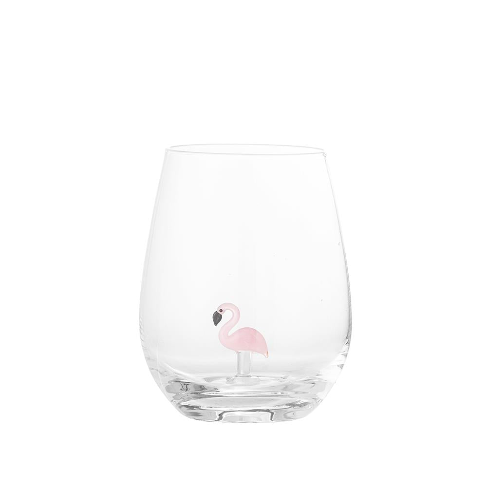 Bloomingville Misa Trinkglas, 560ml, aus Glas mit Flamingofigur im Inneren