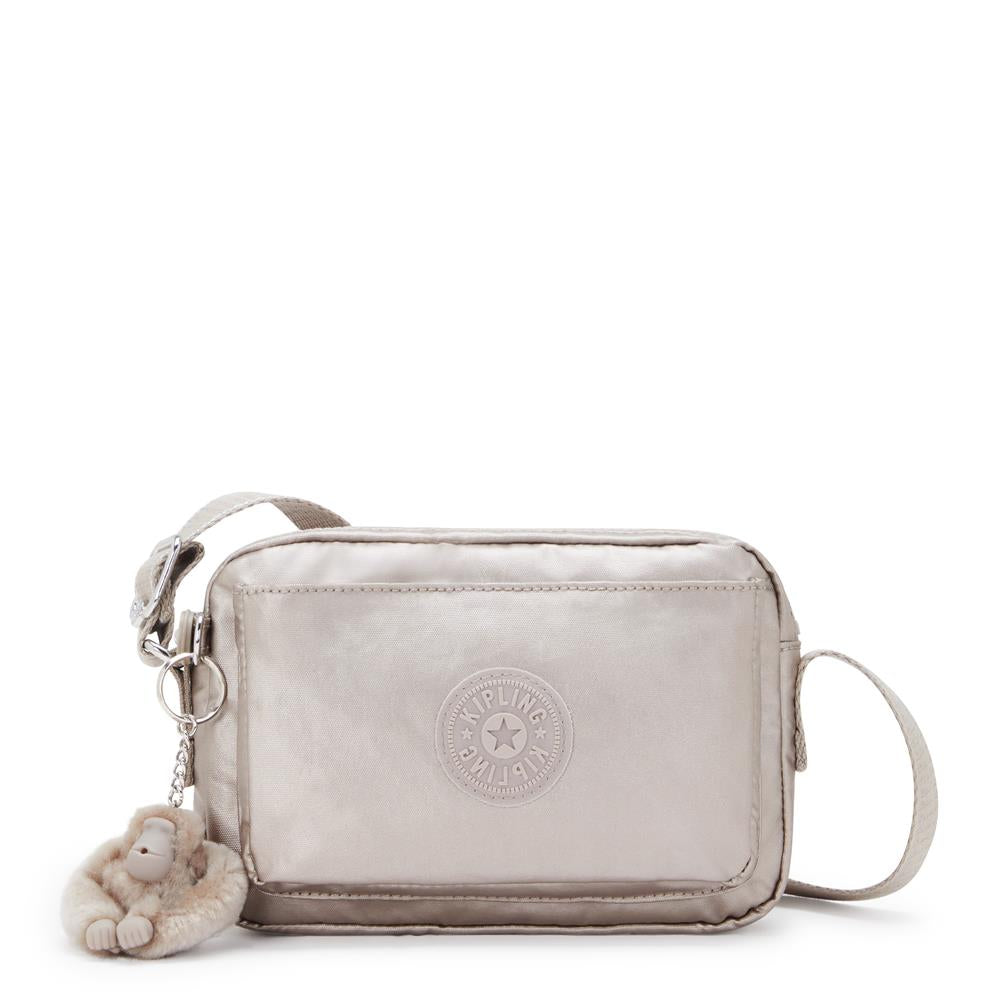 Kipling ABANU S, Kleine Umhängetasche, Metallic Glow (beige), Schultertasche mit verstellbarem Schultergurt