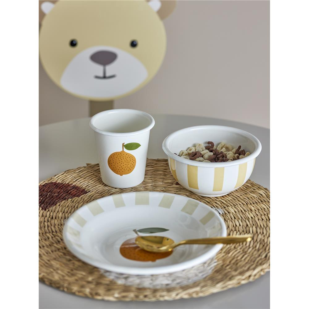 Bloomingville MINI Agnes Geschirr-Set, Orange, Eisen, 3er Set mit Teller + Schüssel + Becher