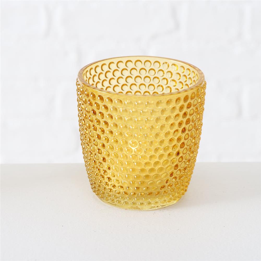 BOLTZE Windlicht Marilu 4er Set Gelb Glas Kerzenhalter Teelichthalter Skandinavisch Design