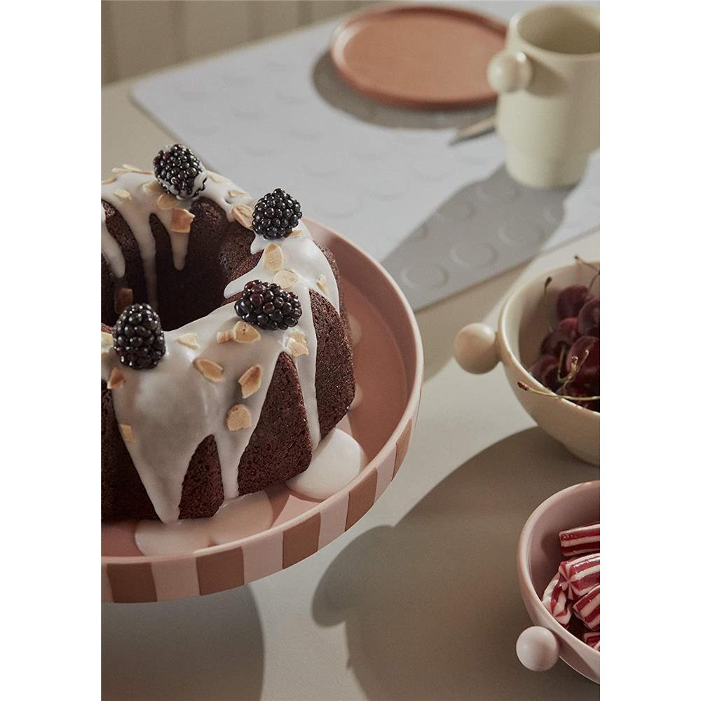 OYOY Toppu Tablett - 27x9 cm, Caramel/Rosa gestreift - als Tortenständer, Tortenplatte, Obstschale