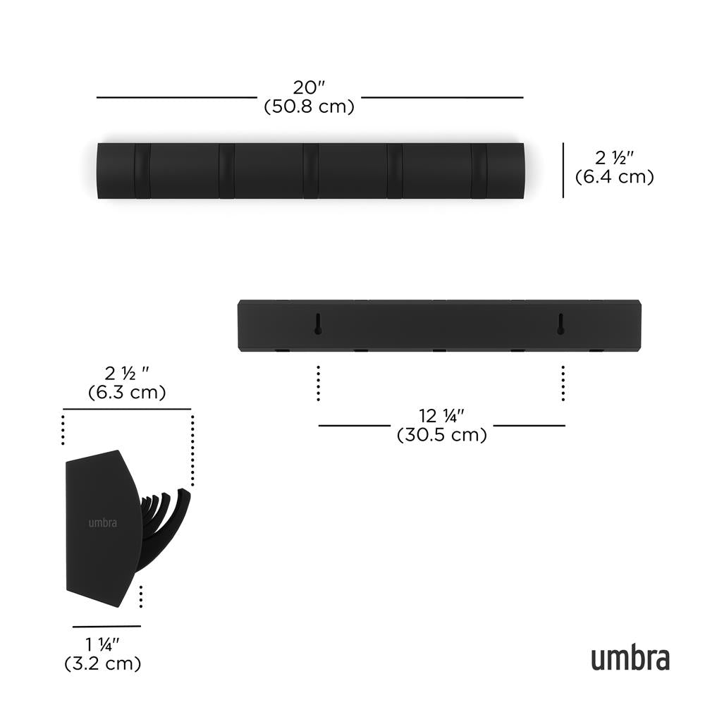 Umbra Flip Wandgarderobe, Garderobenleiste in Schwarz, mit 5 beweglichen Haken in Schwarz
