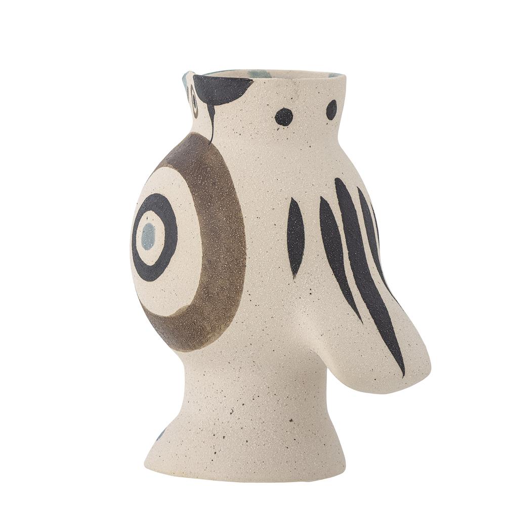 Bloomingville Mahrab Vase, Natur, Steingut – handdekorierte Vogelvase mit künstlerischem Charakter