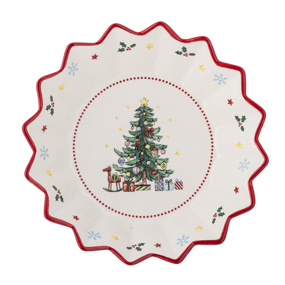 Bloomingville Naive Weihnachtsschale, Rot, Keramik 460 ml mit Tannenbaum-Motiv