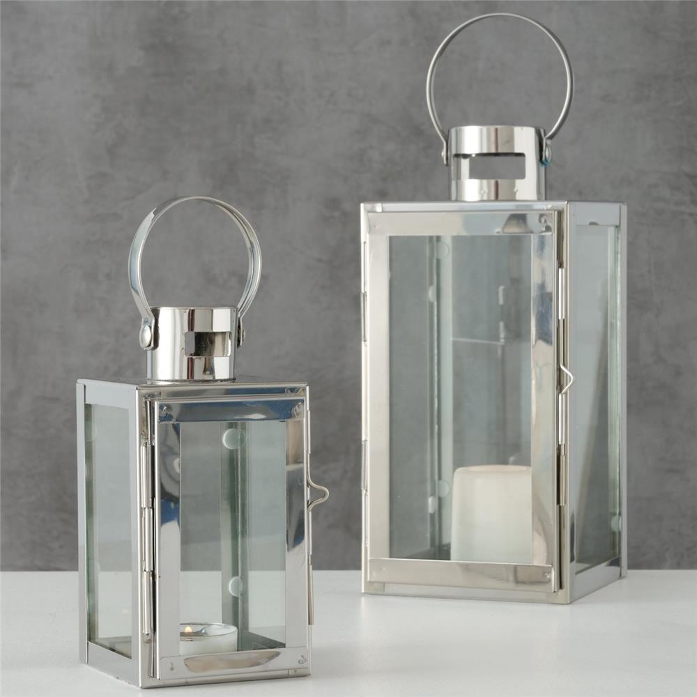 BOLTZE Laterne Caruso 2er Set Silber Windlicht Kerzenhalter Skandinavisches Design