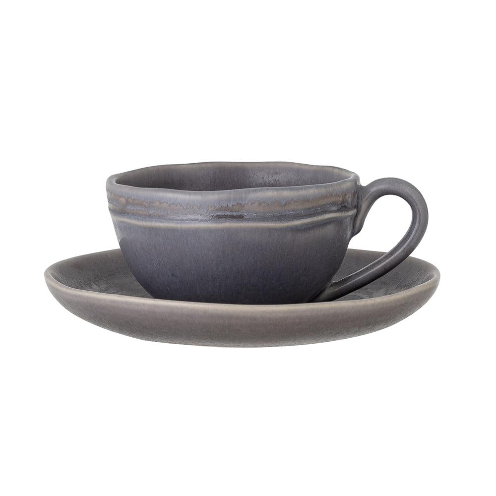 Bloomingville Raben Tasse Steingut Grau Untertasse Kaffeetasse Teetasse