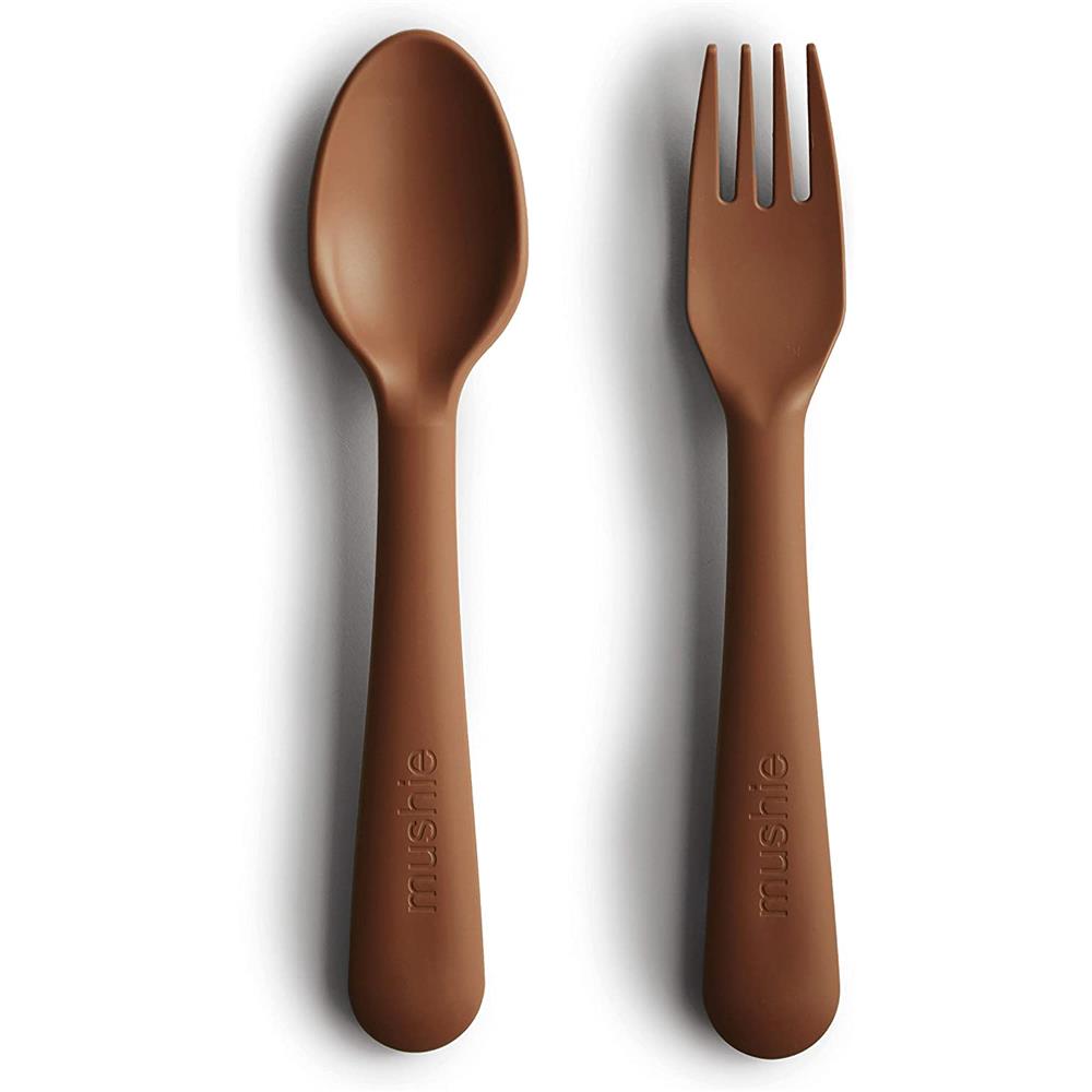 Mushie Kinderbesteckset Gabel und Löffel, Caramel, BPA-frei