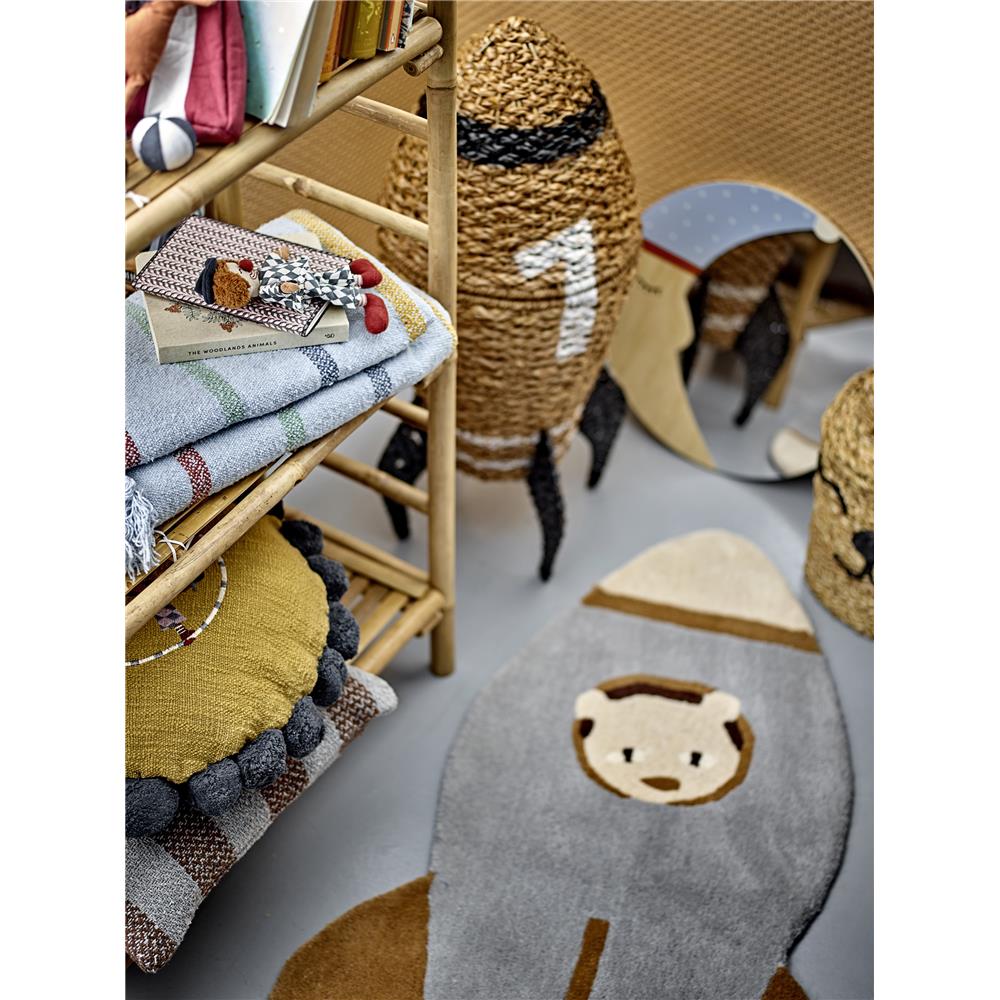 Bloomingville MINI Korb braun/schwarz mit Deckel Rakete Seegras Aufbewahrungskorb Kinderzimmer