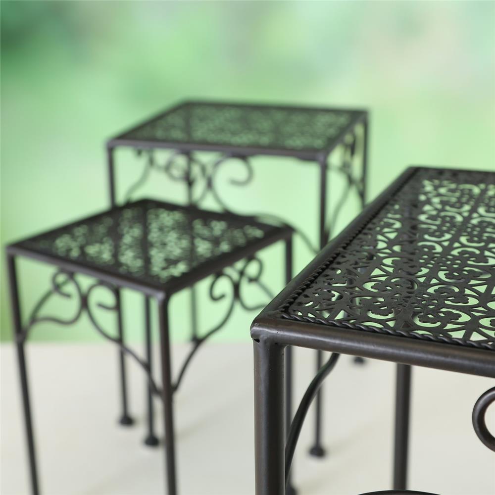 BOLTZE Beistelltische Broder 3er Set in Dunkelbraun aus Metall mit Ornamenten