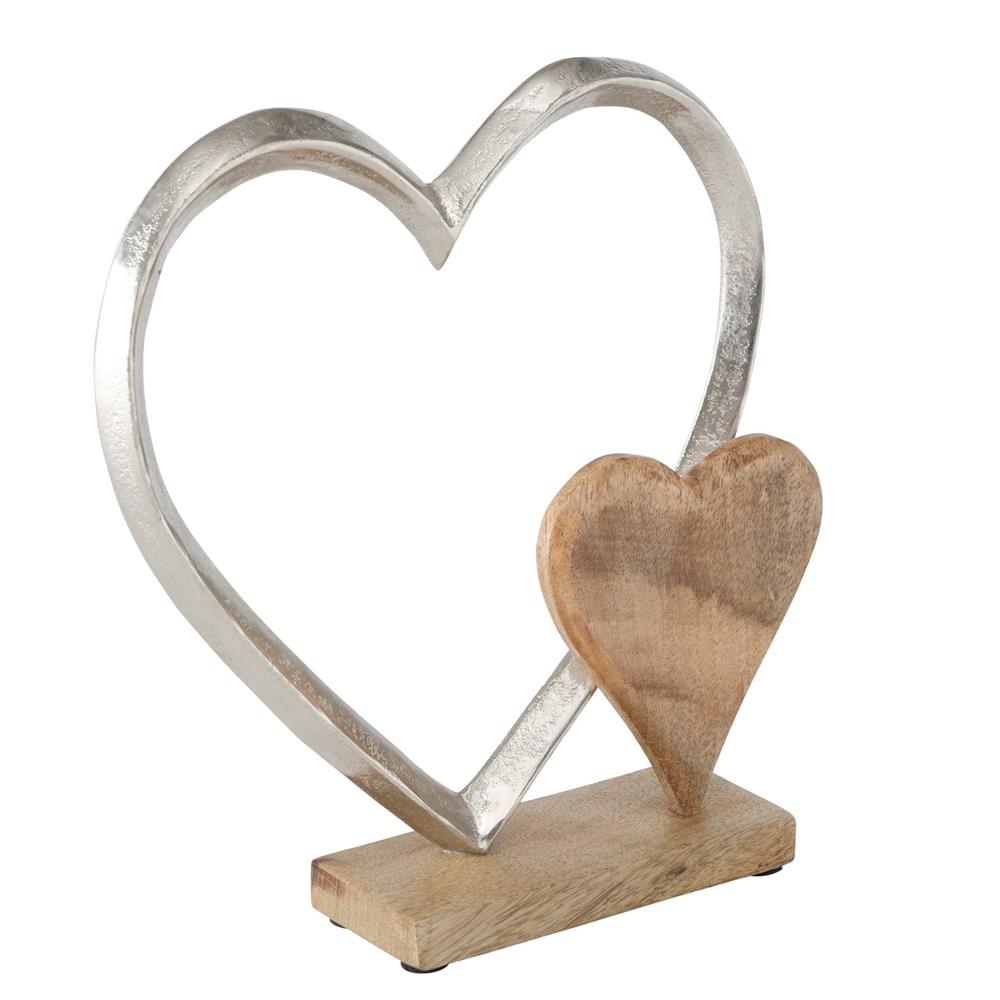 BOLTZE Dekoaufsteller Carolyn Herzform Mangoholz Silber