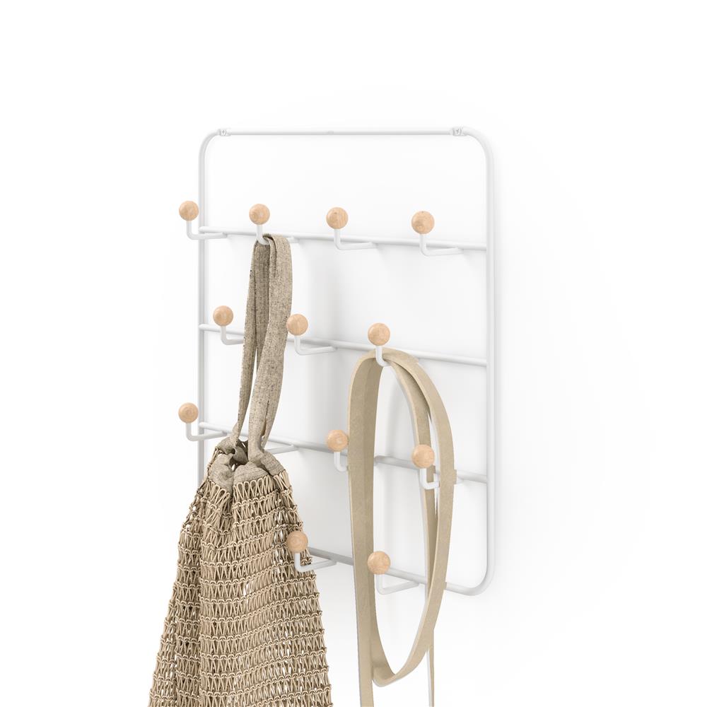 Umbra Estique Multifunktionale Türgarderobe mit 14 Haken, Türhaken ohne Bohren, Wandgarderobe in Weiß