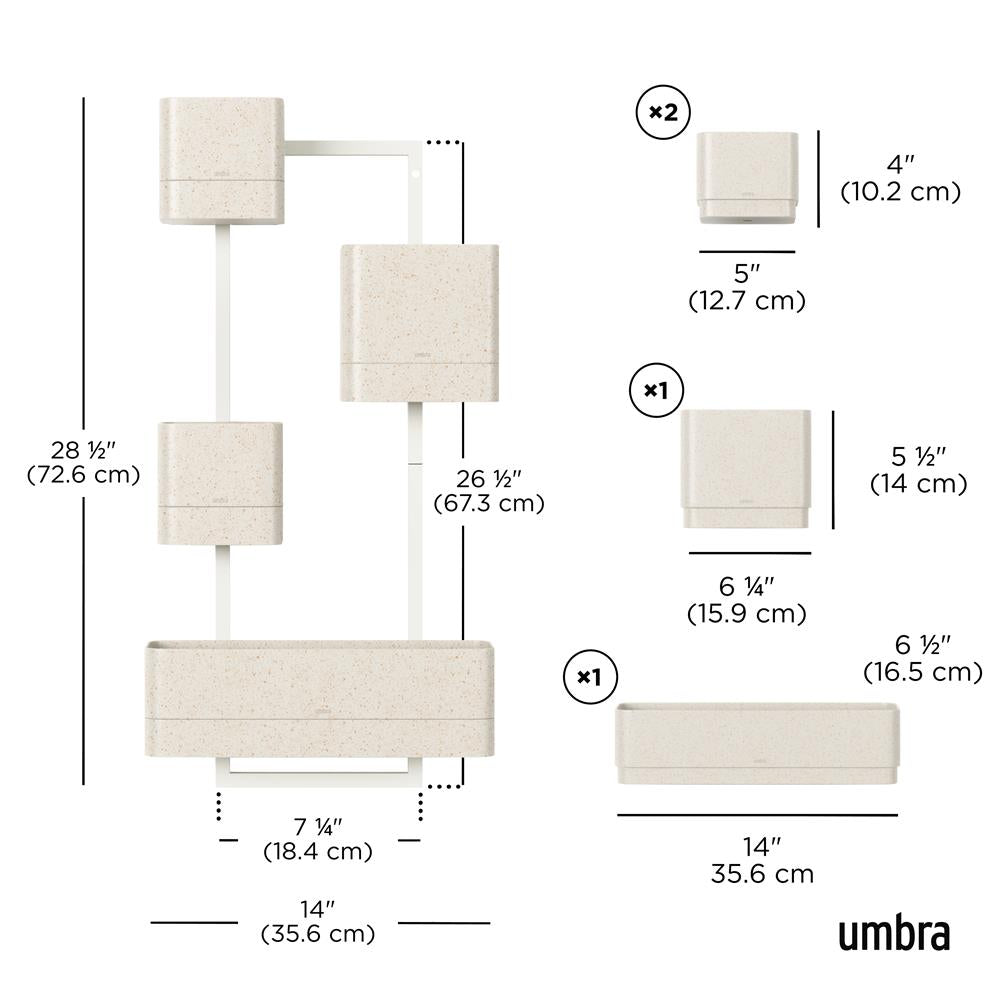 Umbra Cubiko Wandpflanzkasten mit 4 Pflanztöpfen, vertikale/horizontale Ausrichtung, in Weiß