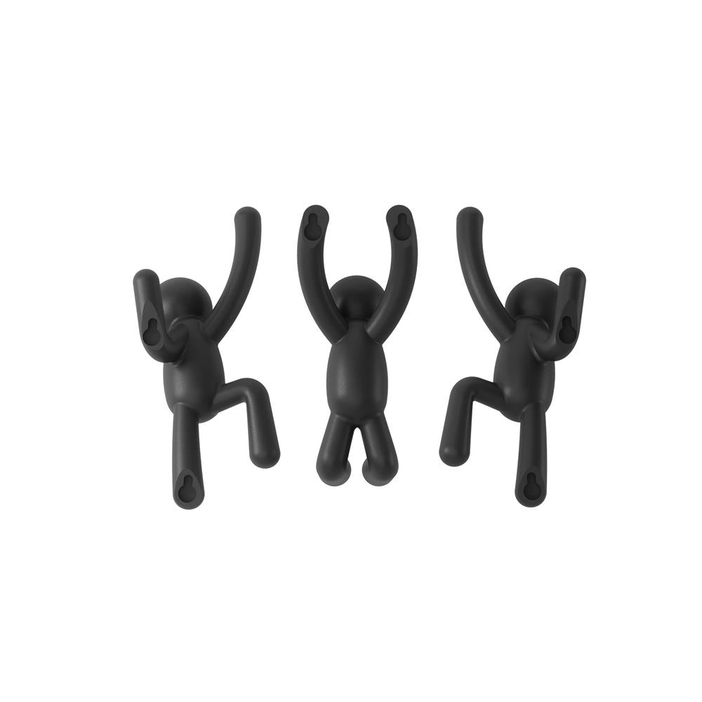 Umbra Buddy Haken 3er Set, Dekorative Wandhaken, Garderobenhaken in Schwarz