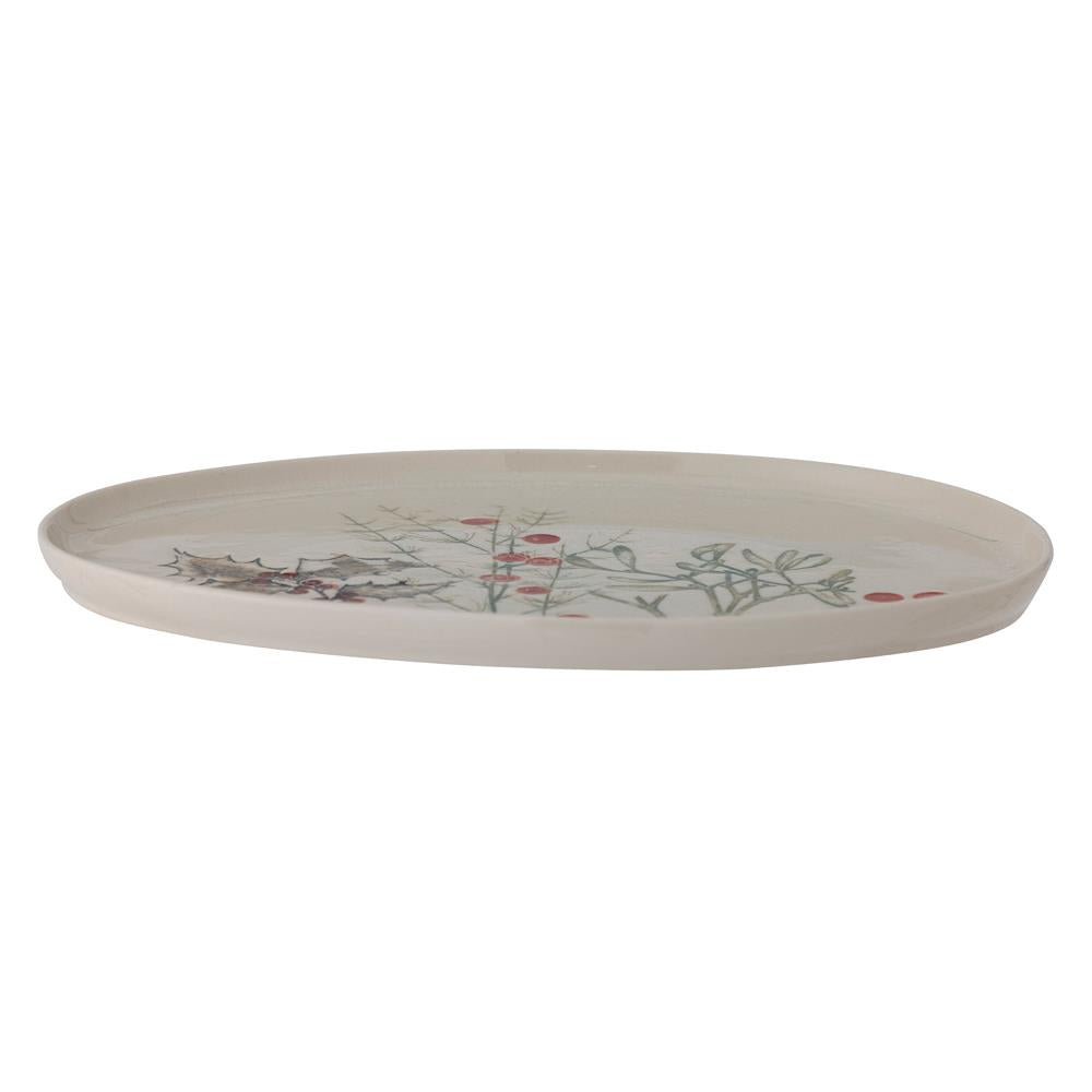 Bloomingville Hollie Servierplatte oval, Bunt, Steingut, 35,5 cm, Weihnachtsteller