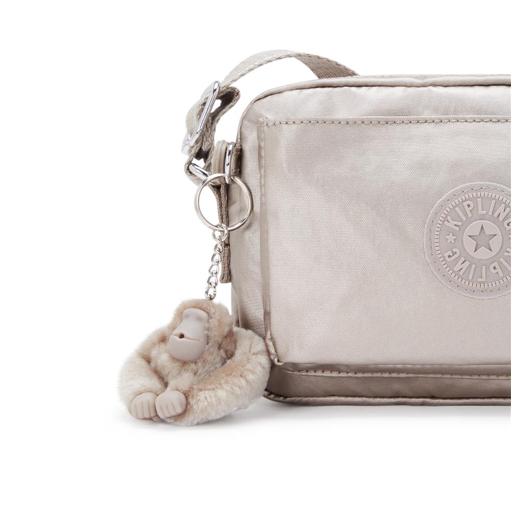 Kipling ABANU S, Kleine Umhängetasche, Metallic Glow (beige), Schultertasche mit verstellbarem Schultergurt
