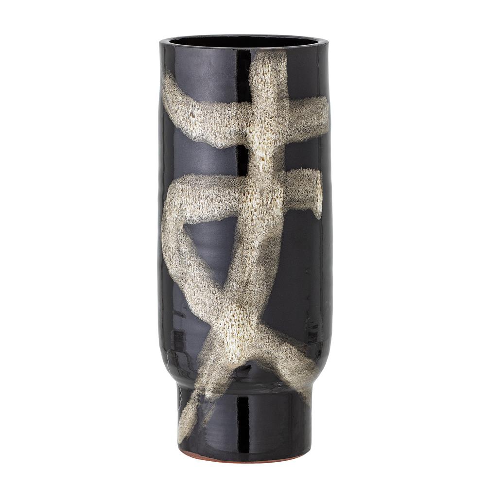 Bloomingville Vefa Dekovase 11,5 x 28,5 cm Schwarz Terrakotta Blumenvase Vase dänisches Design