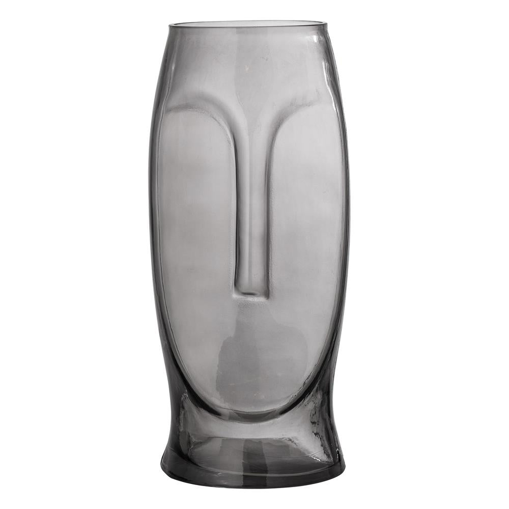 Bloomingville Ditta Vase, grauem Glas, 14,5x30 cm, mit Gesichts-Motiv