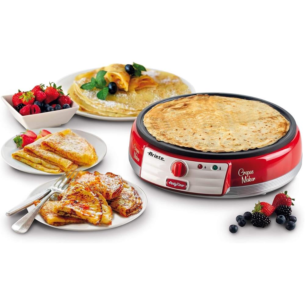 Ariete Party Time Crepes-Maker, Rot, Crepes-Maschine, Retro-Design, 50er Jahre-Stil