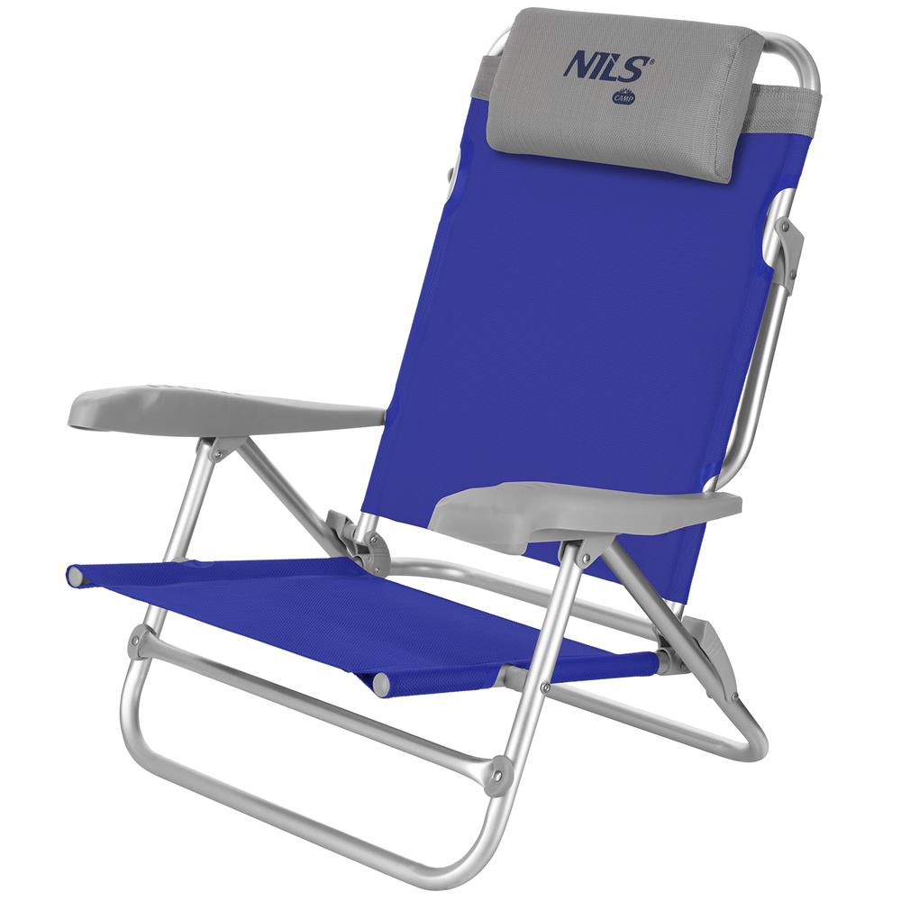 NILS CAMP Klappstuhl Blau-Grau - verstellbarer Campingstuhl/Liegestuhl für Garten, Camping & Strand