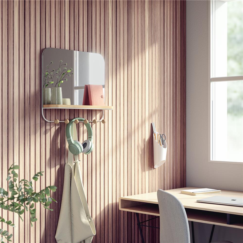 Umbra Estique Wandspiegel mit Ablage und 6 Haken, Accessoire Organizer für den Eingang, in Weiß