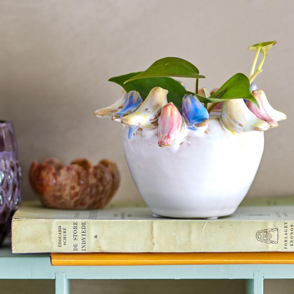 Bloomingville Eanna Blumentopf bunt Steingut Vögel 12,5 cm