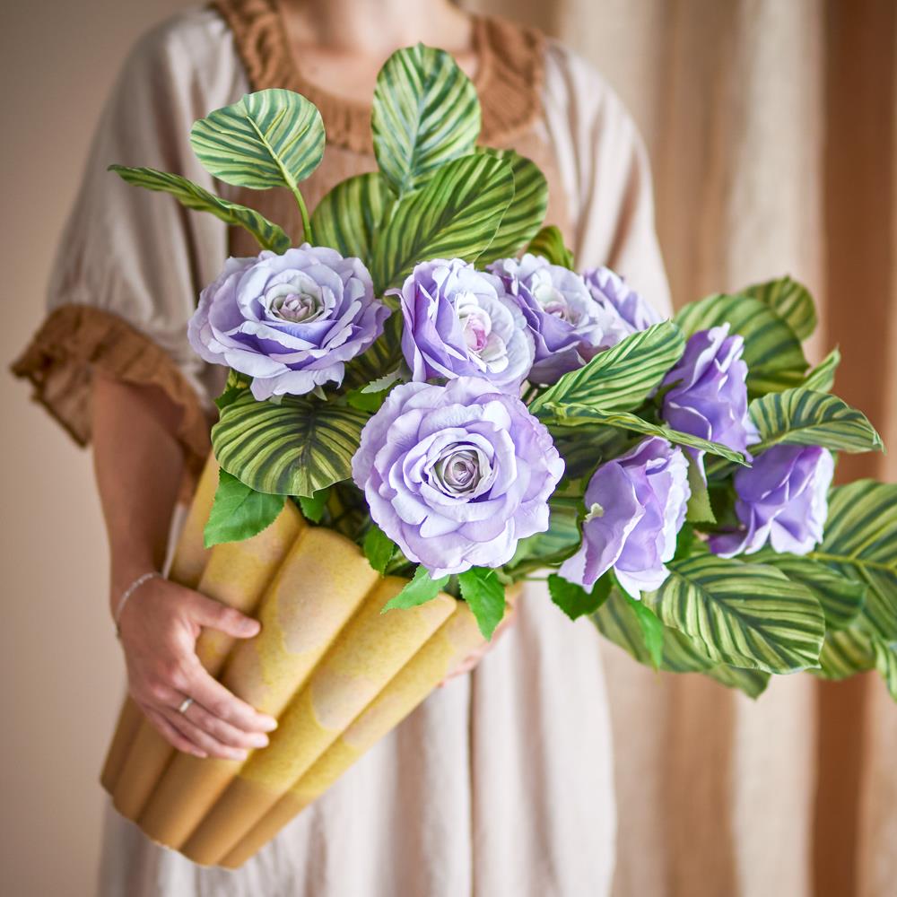 Bloomingville Rose Kunstblume Violett Rosenstrauß 66cm Dekostiel