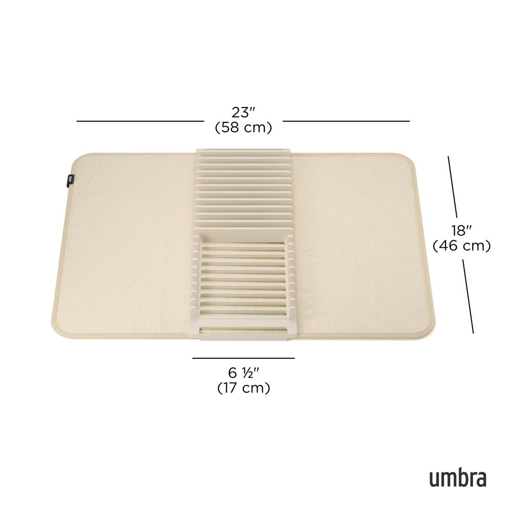 Umbra Udry Geschirr Abtropfgestell und Mikrofaser Abtropfmatte, Faltbar, Platzsparend, 61 x 45 cm, in Beige