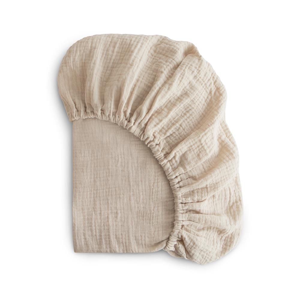 Mushie Musselin-Kinderbettlaken, Fog, 100x40cm Spannbettlaken