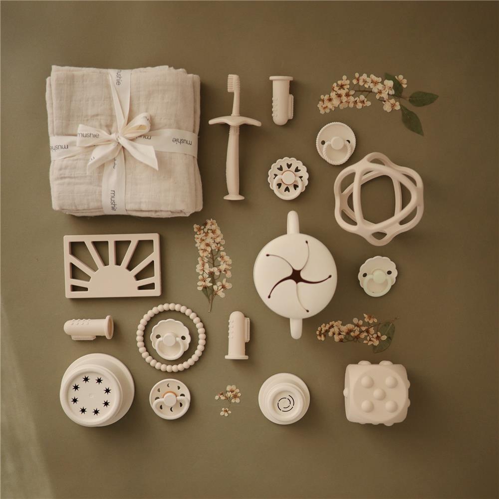 Mushie Musselin-Spucktücher 3er-Pack, Fog, Mulltücher aus 100% Bio-Baumwolle