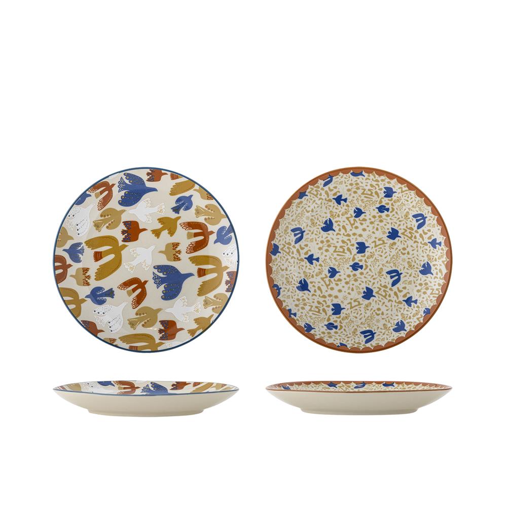 Bloomingville Anniversary Teller 2er Set 20 cm Steingut bunt Vogelmotiv