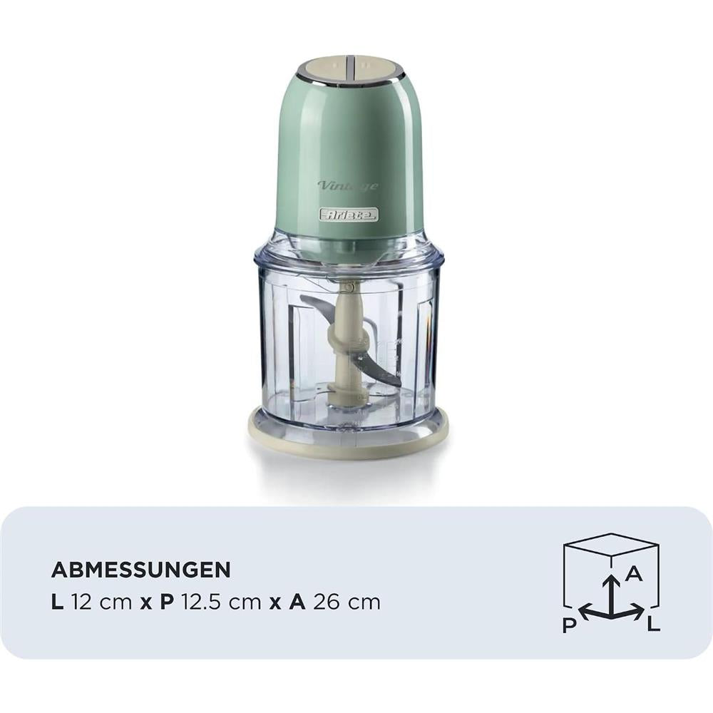 Ariete Vintage Zerkleinerer, Grün, Elektrischer Multizerkleinerer, 600ml, Retro Ice-Crusher